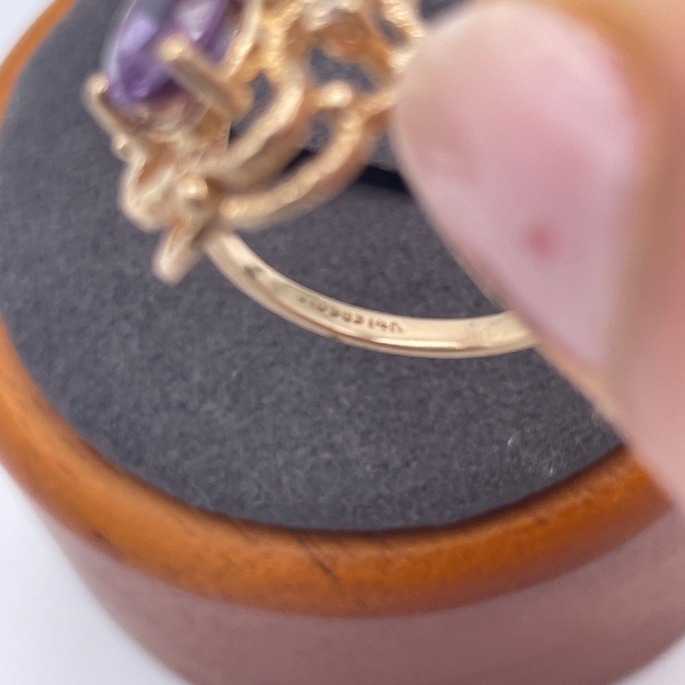 14K Gold Purple Sapphire and Diamond Accent Ring Modern Floral Solid Gold Size 6 - Picture 8 of 11